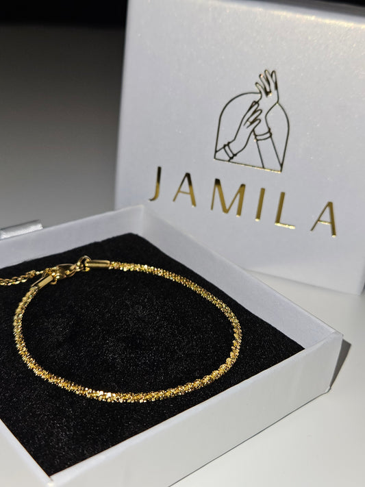 Gold Plated Stainless Steel Bracelet: Minimalist Textured Chain