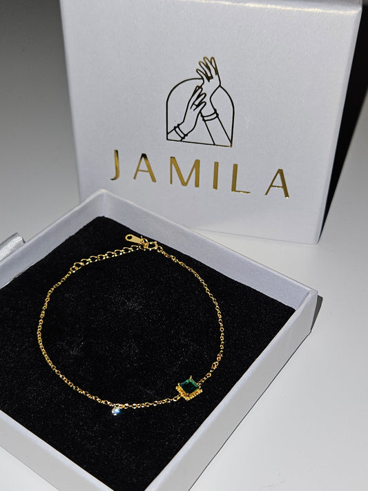 Evergreen Elegance 18k Gold Plated Sterling Silver Bracelet with Emerald Cubic Zirconia