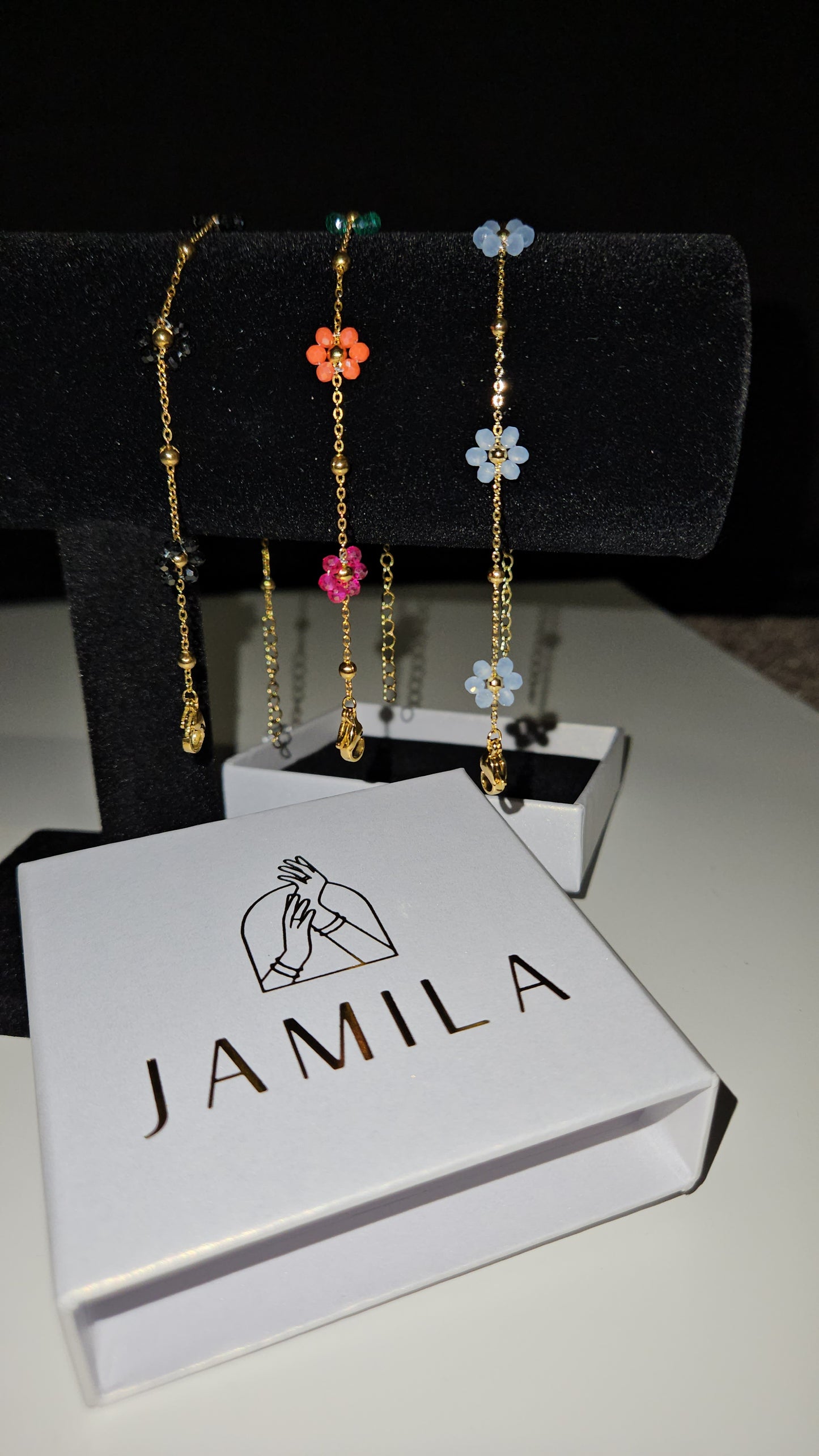 Gold Plated Dahlia Flower Bracelet: Stainless Steel Charm Bracelet