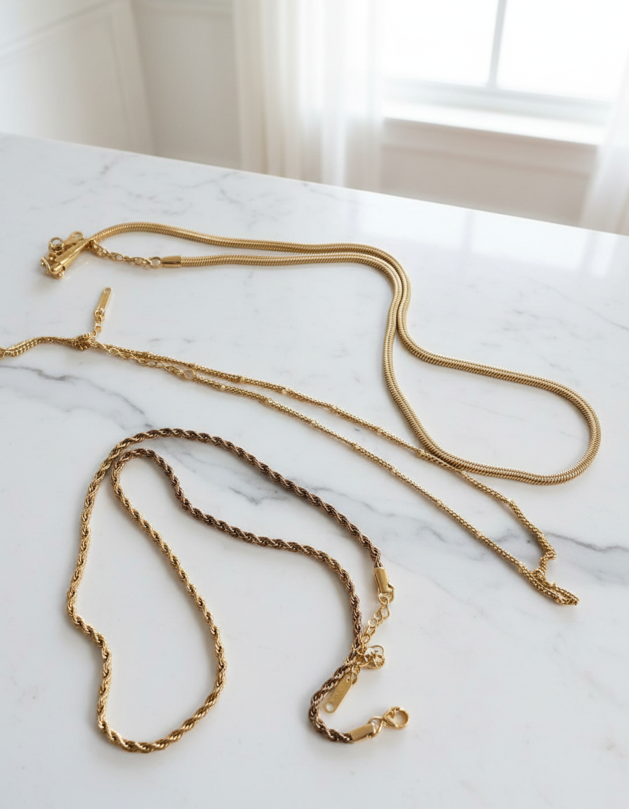 ✨ 3-Layer Gold Plated Necklace – Twist & Herringbone Set ✨