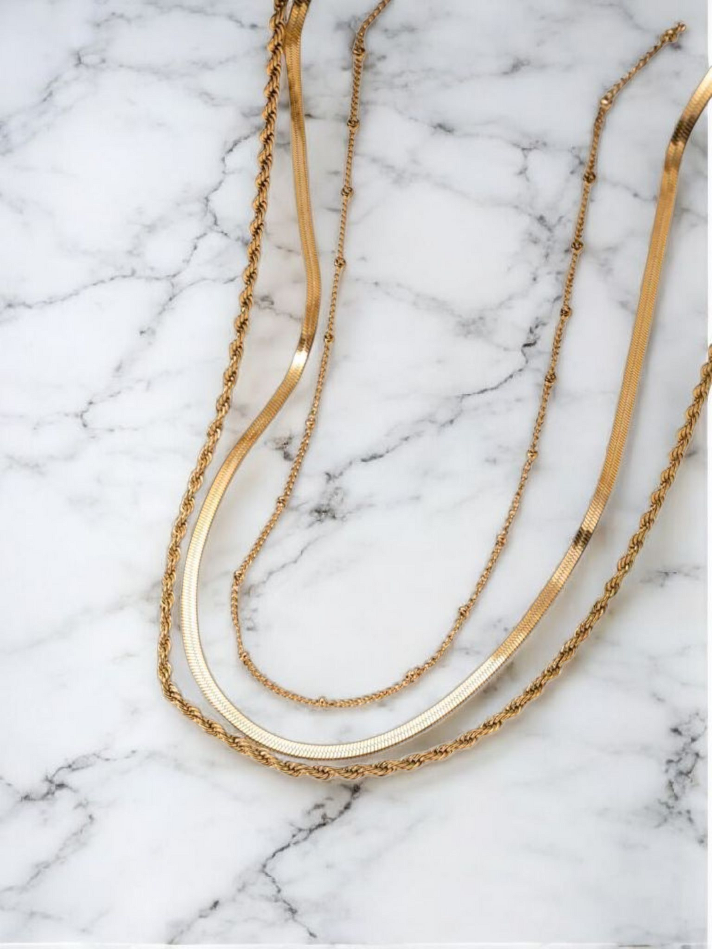 ✨ 3-Layer Gold Plated Necklace – Twist & Herringbone Set ✨