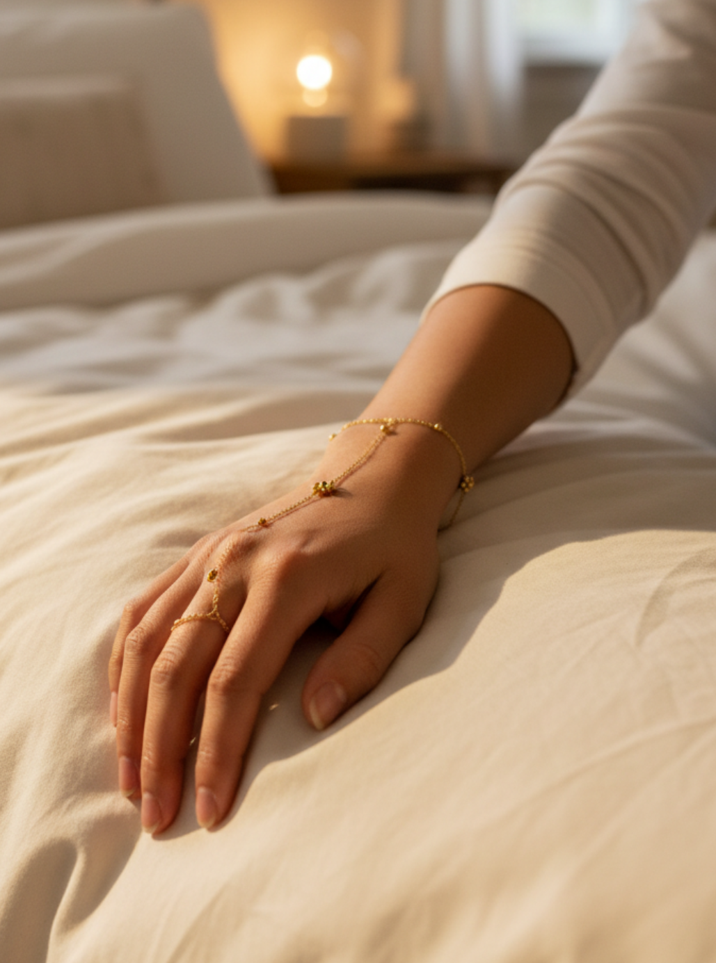 18K Gold Plated Hand Chain – Beaded Flower Detail ✨