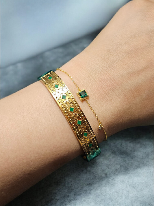 Evergreen 18k Gold Plated Sterling Silver Bracelet with Emerald Cubic Zirconia