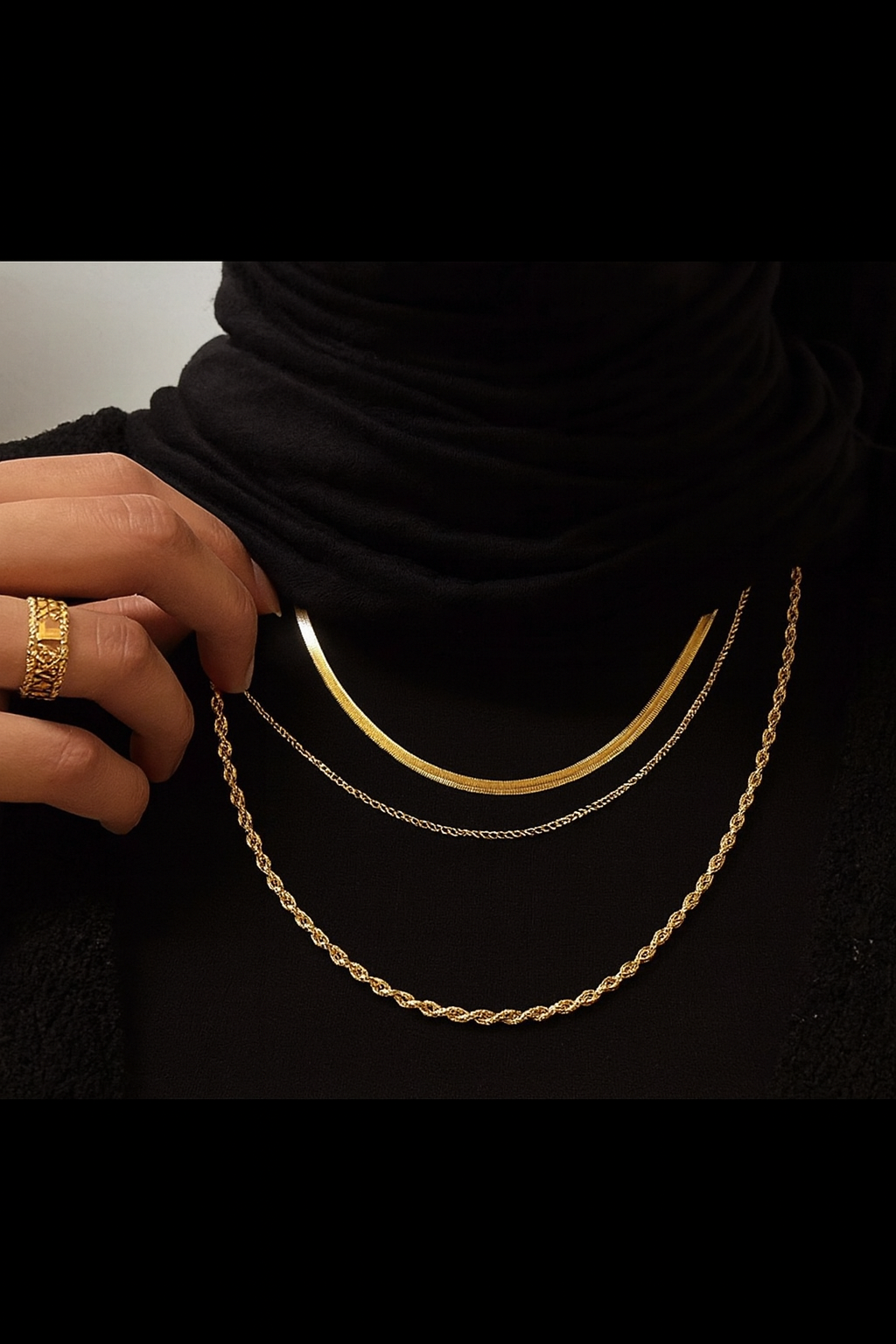 ✨ 3-Layer Gold Plated Necklace – Twist & Herringbone Set ✨