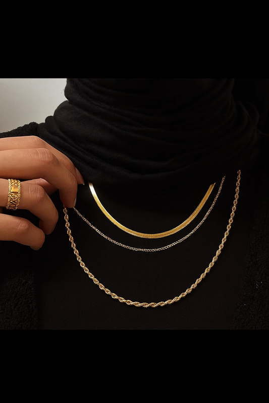 ✨ 3-Layer Gold Plated Necklace – Twist & Herringbone Set ✨